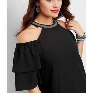 Black embellished cold shoulder top